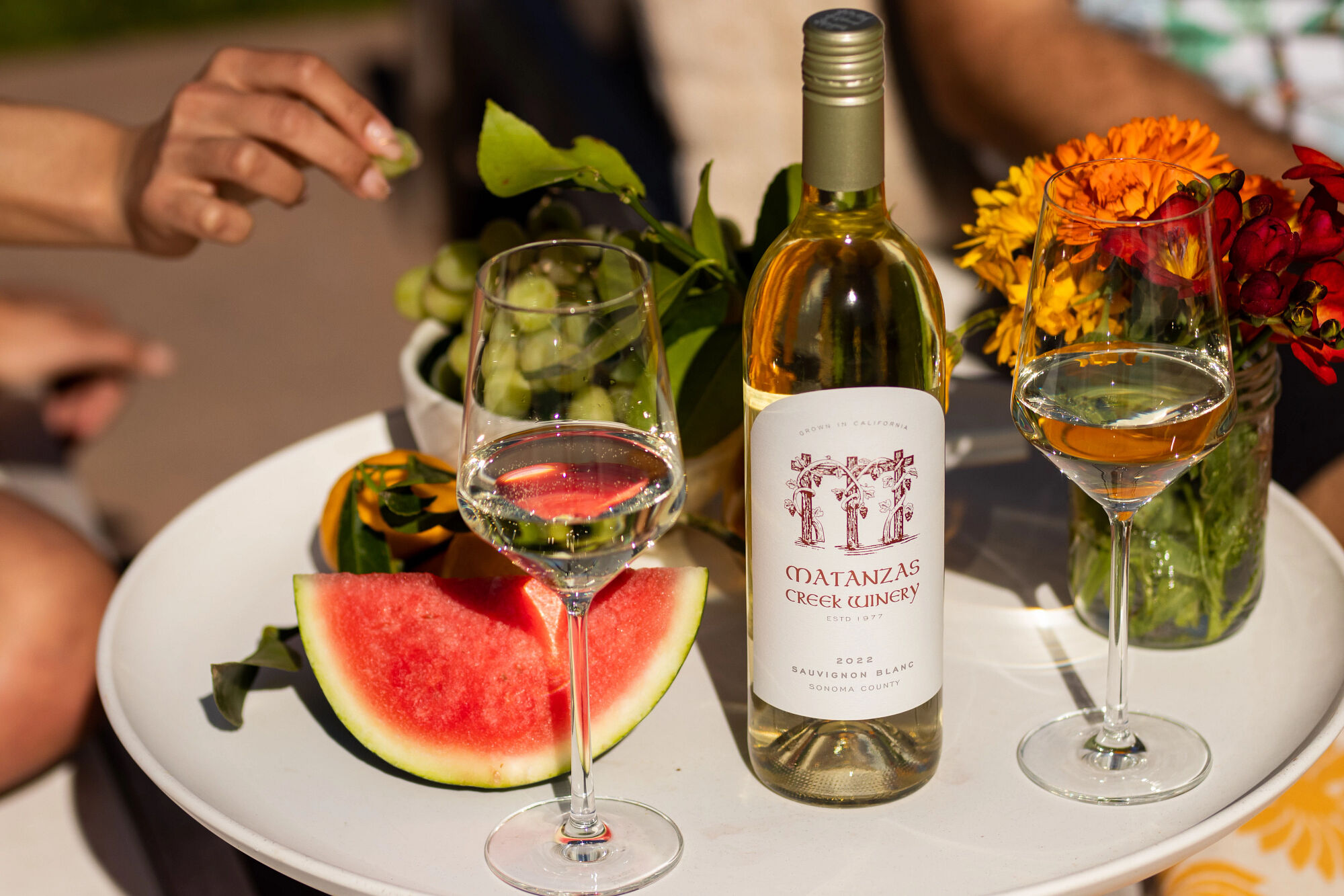 Matanzas Creek Sauvignon Blanc Wine bottle and glass of wine