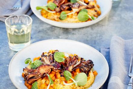 Pumpkin Grits with Maitake Mushrooms